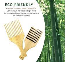 Peine Afro Pick Bambú Natural Volumen Cabello Rizado Chino